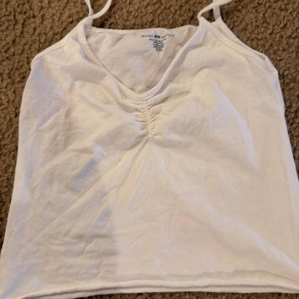 Brandy Melville White Ruched V-Neck Cami